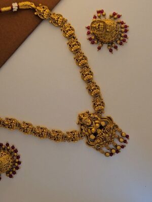 1000177992 (1) Lakshmi Pendant Haram & Earrings Set